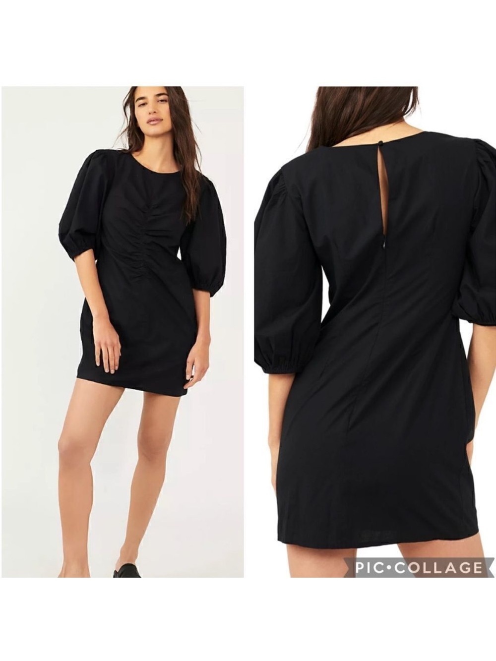 Free People Hope Mini Puff Sleeve Dress in Black Size medium